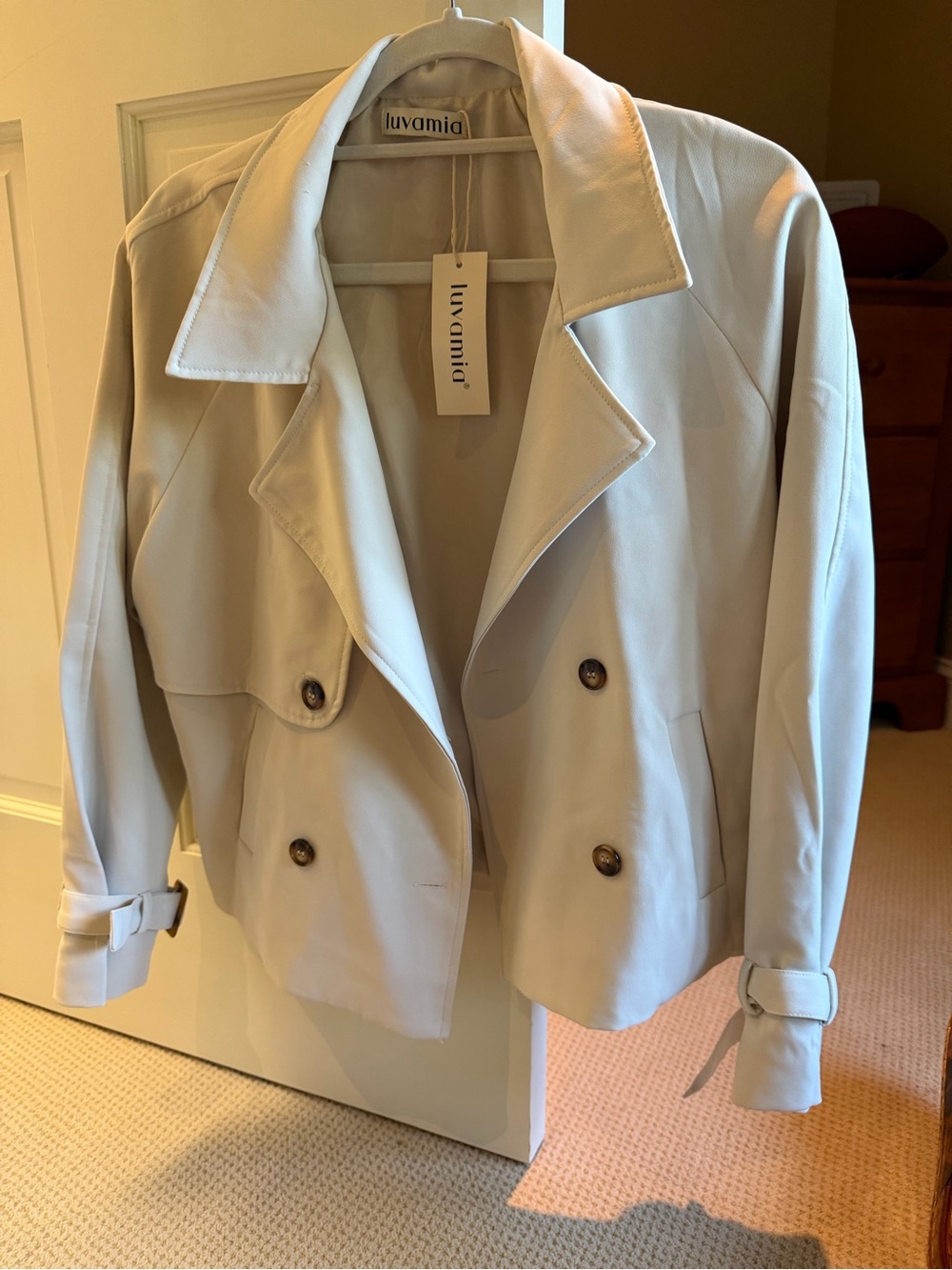 Luvamia Women's Cream Double-Breasted Trench Coat